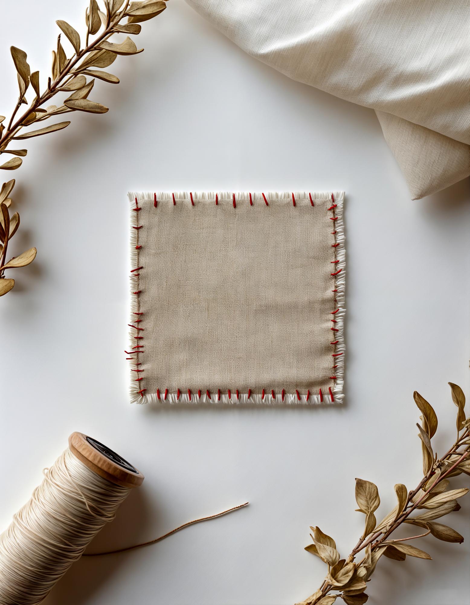 Flatlay of embroidered samples and swatches